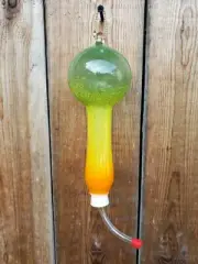 Hand Blown Glass Hummingbird Feeder - Orange, Yellow, and Green