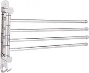Stainless Steel Wall Rotation Towel Storage Rack Holder Bar with 4 Rods, Space Saving and Stylish for Bathroom Toilet Kitchen