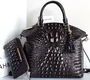 Brahmin Large Duxbury Dome Black Brown Ironwood Leather Bag+Wallet+Tassel NWT