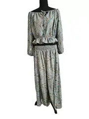 Boemo Anthropologie 2 Pc Set Boho Hippie Peasant Pants Blouse Tops Paisley Large
