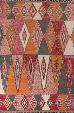 Geometric Moroccan Rug 8x11 Ft Handmade Multicolor Wool Carpet Geometric Rug