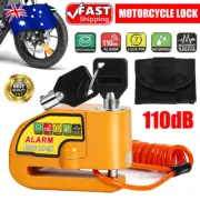 Motorbike Alarm Disc Lock Motorcycle Lock 110db w/ Reminder Cable Electric Lock
