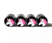 Colorful Unicorn (Type 1) Emoji Tire Valve Caps - Black Aluminum - Set of Four