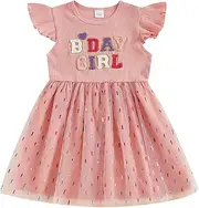 [Kayotuas] Toddler Baby Girl Birthday Dress Birthday Girl Embroidery Ruffle Sleeve Tulle Dresses Cute Cake Smash Tutu Outfits