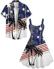 [ROSE GAL] Rosegal Matchable Couple Hawaiian Coconut Tree Print Shirt or Plus Size Knee Length Fit and Flare Tank Dress