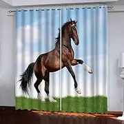 Kids Blackout Curtains 3D Horses 2 x W140cm x D245cm Blackout Curtains for Bedroom Full Room Darkening Noise Reducing Grommet Curtain