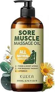 Kukka Sore Muscle Massage Oil for Massage Therapy - 200ml - 100% Pure Natural, Eucalyptus Roman Chamomile Blended, Relaxing Body for Pain Women & Men, Spa Quality & Light Weight