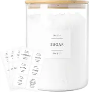 CZSZYGHBAO Large Glass Flour and Sugar Containers Jars with Bamboo Airtight Lid - 100 Fl Oz (3000ml) with Kitchen 42 Pantry Labels for Dry Food, Flour, Pasta, Cereal