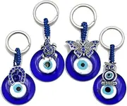 [Zingtsing] Evil Eye Key Chain, Horseshoe Evil Eye Butterfly Key Ring, Handcraft Owl Turtle Good Luck Keychain Hanging Decor Accessories (4PACK)