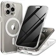 TIESZEN Compatible with iPhone 15 Pro Max Case, [Dustproof Design] Shockproof Rugged Phone Case, Compatible with Magsafe, Built-in 9H Tempered Glass Screen Protector & 3X Camera Lens Protector, Clear
