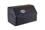 PU Leather Trunk Organizer for Toyota 45L, Foldable, White Logo, Red Name Stitch