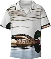 [YANYU] Domestic Duck Print Hawaiian Shirts Men Short Sleeve Button Down Cuban Collar Shirt Summer Beach Days