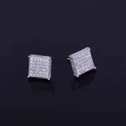 Mens Micro Pave Hip Hop Square Cut Bling 12mm 18k Gold Silver Plated Earrings