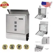 Large Capacity Wall Mailbox with Key Lock and Newspaper Compartment - Silver