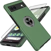 Gritup Pixel 6A Case with HD Screen Protector, 360 Magnetic Ring Holder Kickstand Case for Google Pixel 6A Green