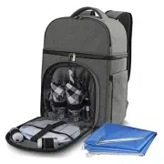 Insulated Picnic Backpack Bag for 2 Person with Cooler Compartment,with Gray