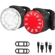 12LED USB Rechargeable Bike Lights Set Headlight Taillight Caution Bicycle Light