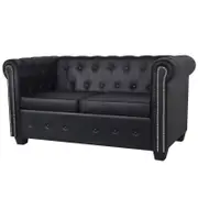 Black Chesterfield Leather Sofa 2 Seater Lounge Bed Suite Couch Chaise Armrest