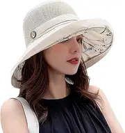 [Mealah] Mesh Sun Hats Women's Foldable Fishing Hat Wide Brim Summer Outdoor UV Protection Beach Bucket Cap with Chin Strap