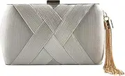 [rockible] Tassel Pendant Silk Clutch Bag for Women, 20x8x12cm