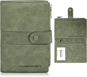 [Huakaile] RFID Blocking Passport Holder with Vaccine Card Slot Protector Passport and Vaccine Card Holder Combo Leather Bi-fold Large Capacity Travel Wallet with Zipper Gifts for Women Men (Green)