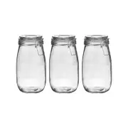 Argon Tableware Glass Storage Jars with Airtight Clip Lid - 1.5 Litre Set - Pack of 3