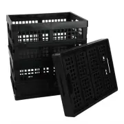 3-Pack 15 L Plastic Folding Storage Baskets, Collapsible Storage Crates, Black