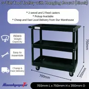 75CMx70CM 3-Tier Steel Tool Cart Trolley Workshop Garage Storage 17A-Black
