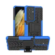 Samsung Galaxy S21 Ultra Case, Shockproof Heavy Duty Tough Kickstand Protective Rugged Case Cover (Blue)