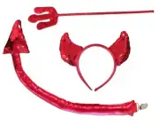 Red Devil Horns Tail Pitchfork Costume Set