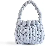 [Kcvvcr] Women's Handwoven Tote Bags, Chunky Yarn Woven Shoulder Bag, DIY Knot Bag Bucket Bag, Casual Handle Bag Braided Purse