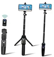 42" Compact Selfie Stick & Tripod, Extendable, Wireless Bluetooth Black
