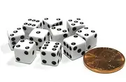 Set of 10 8mm Six Sided D6 Small Square Dice White with Black Pips