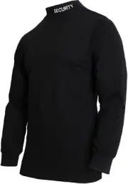 Security Mock Turtleneck Black Embroidered Uniform Duty Guard Officer Shirt Top
