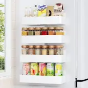 4Pack White Magnetic Spice Rack For Refrigerator Kitchen Organizer Storage Shelf