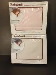 Vtg SPRINGMAID No-Iron Percale WONDERCALE Double Sheets Cream Fitted Pink Flat
