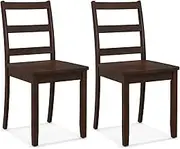 Giantex Wood Dining Chair Set of 2 w/Rubber Wood Legs, High Curved Backrest, Armless Kitchen Chairs, Wooden Side Chairs, Farmhouse Ladder Back Diner Chairs for Home Kitchen Restaurant (Brown)