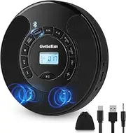 Gelielim Portable CD Player with Bluetooth, Rechargeable Walkman CD Player for Car, Built-in Speaker, Bluetooth Transmitter, A-B Repeat and Speed+/-, Personal CD Player with Headphone Jack, AUX Cable