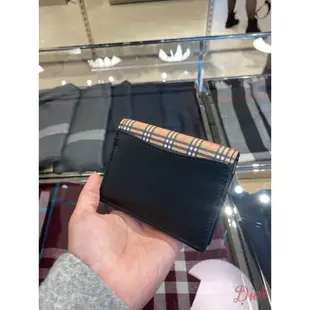 【歐洲outlet正品】BURBERRY 女款 經典 格紋 黑色牛皮 對摺短夾 皮夾 錢包