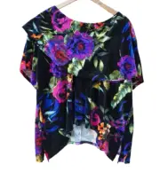 TAKING SHAPE Sz S Velvet Crush Floral Asymmetrical Blouse Top NEW RRP $119.95