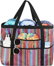 [DOFOWORK] Beach Bags for Women - Extra Large Mesh Beach Bag with 9 Pockets, Lightweight Tote Bag for Family Vacation