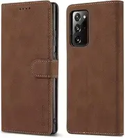[S. Dawezo] Samsung Galaxy Note 20 Ultra Case, RFID Blocking Matte Leather Wallet Magnetic Closure Flip Cover with kickstand and Card Slots,Full Coverage Case for Samsung Note 20 Ultra- Dark Brown