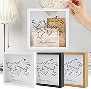 Shadow Box Frame,Travel Memory Box for Filling DIY Ticket,Wall Hanging Tickets Display Case with Plane World Map Designs,Collection Box with Slot On Top 7.9Inch (White)