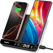 30W Dual Phone Wireless Charging Staion, SwanScout 504, Dual Phone Wireless Charger Stand for Samsung, iPhone & Google, Wireless Charger for Galaxy S25-S10, iPhone 16-8, Pixel 9-4 & Earbuds