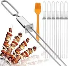 Skewers for Grilling- 17" Long Double Pronged BBQ Skewers with Push Bar