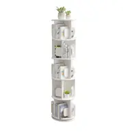5-Tier Versatile Timber Rubberwood Wooden Rotating Swivel Bookcase Bookshelves 161cm White
