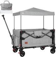 EVER ADVANCED Foldable into Bag Travel Wagon Stroller for 2 Kids & Cargo, Collapsible Toddler Wagon with Removable Canopy, Adjustable 5-Point Harness, Lightweight Carry-on Stroller for Airplane