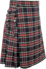 [Generic] Men's Scottish Tartan Kilt Casual Vintage Sport Utility Skirt Traditional Classic Pleated Skirt with Cargo Pockets