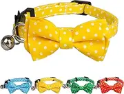 Cat Collar Yellow with Bowtie Bell Safety Breakaway Kitten 7-11in Dot Colorful Adjustable Dot-Yellow