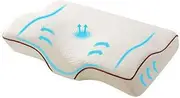 Giselle Bedding Pillow Contour Memory Foam Pillows Ergonomic Orthopedic Neck and Shoulder Support, for Pain Relief Bed Sleeping, with Washable Cover Beige